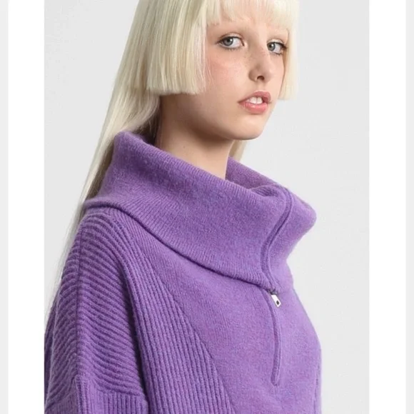 Lili Sidonio Zip Turtleneck Knit Purple Sweater Women’s Small - Picture 3 of 12